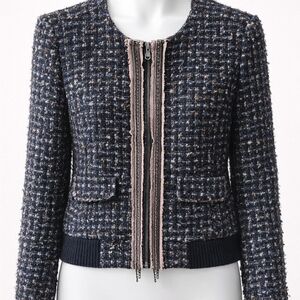 LOFT Tweed Zip-Front Jacket with Trim